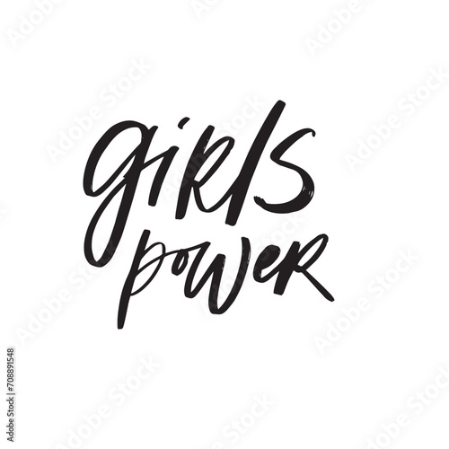 Lettering handwriting brush pen phrases Girls Power. Vector scripts
