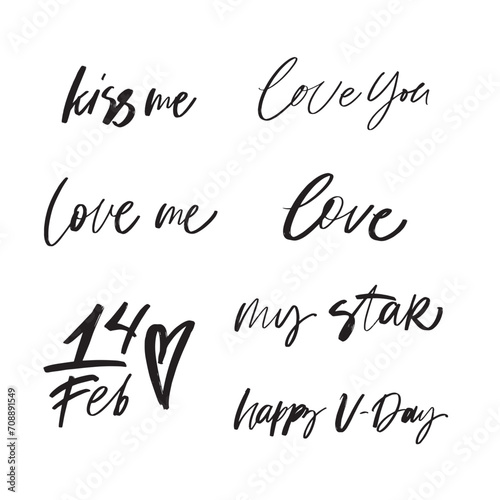 Lettering handwriting brush pen phrases Valentines Day. Vector scripts