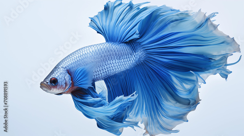 Blue fighting fish on white background, Generative AI. © songsakpandet