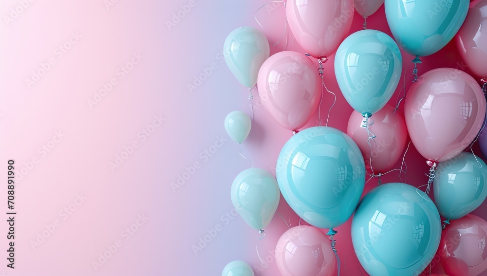 pastel pink and blue balloons on pink background