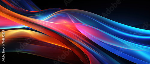 Modern abstract illustration featuring shiny, curved lines in a spectrum of red to violet.
