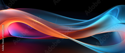 Modern abstract illustration featuring shiny, curved lines in a spectrum of red to violet.