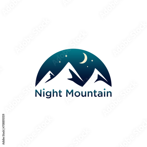 Night mountain logo design vector. illustration of a mountain view at night. Vector illustration 