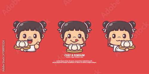 cute chef cartoon with dimsum. chinese food vector illustration