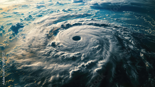 aerial view of a dramatic hurricane cyclone big storm seen from space, weather phenomenon concept