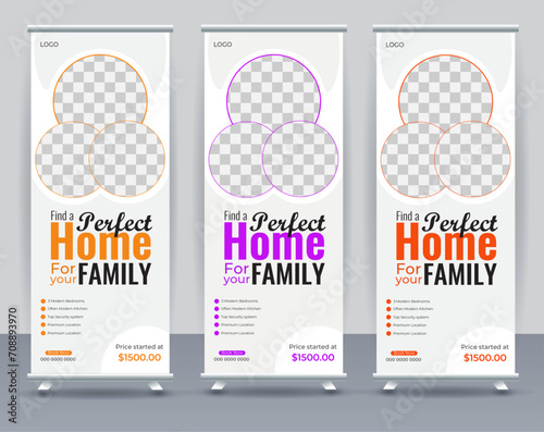 Professional house sale real estate roll up banner or pull up banner template, Corporate real estate roll up banner or pull up banner design template premium vector.
