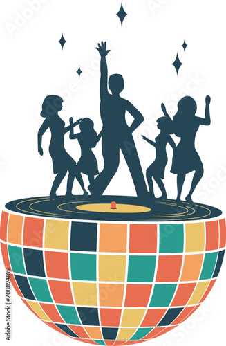 Disco ball. Disco Ball. Groovy. Clockwork elements in a retro hippie 70's style.