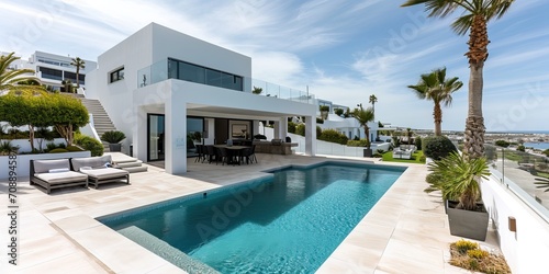 Luxury contemporary architecture house with pool in a magnificent location