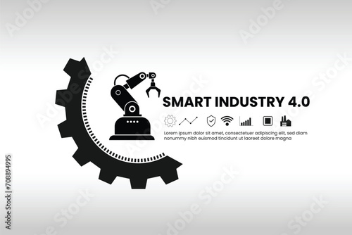 Smart Industry 4.0 concept. Factory automation. Autonomous industrial technology. Industrial revolutions steps. photo