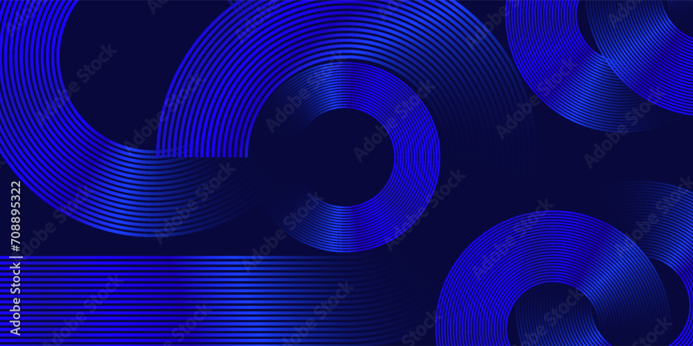 Abstract blue glowing geometric lines on dark blue background. Modern shiny blue circle lines pattern. Futuristic technology concept. Suit for cover, poster, banner, brochure, header, website arts