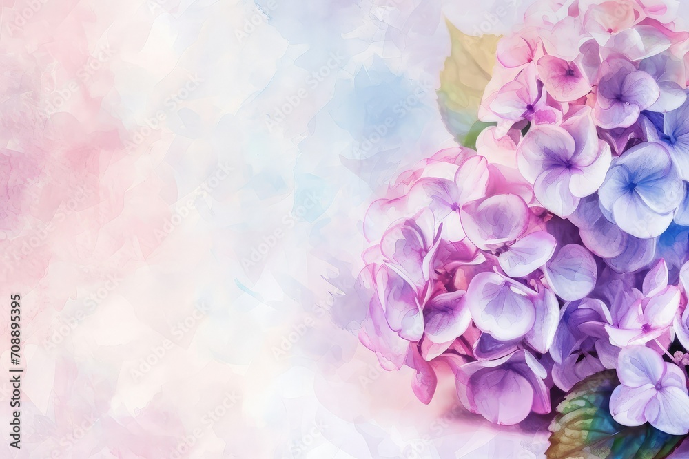 Hydrangeas: Represent heartfelt emotions and gratitude, valentine theme, watercolor, copy space.