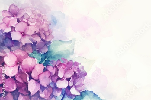 Hydrangeas: Represent heartfelt emotions and gratitude, valentine theme, watercolor, copy space.