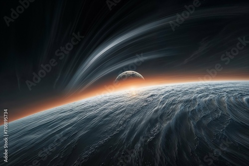 Exoplanet landscape with atmospheric effects  suitable for science fiction illustrations and space exploration themes