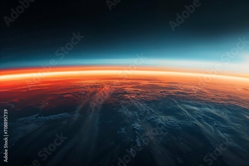 Panoramic view of twilight gradient over earthly terrain, suitable for cinematic backgrounds and environmental awareness campaigns.