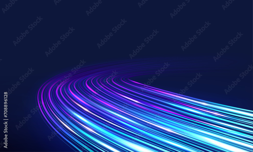 High speed movement of glow blue lines. Internet wireless data transmission concept. - obrazy, fototapety, plakaty 