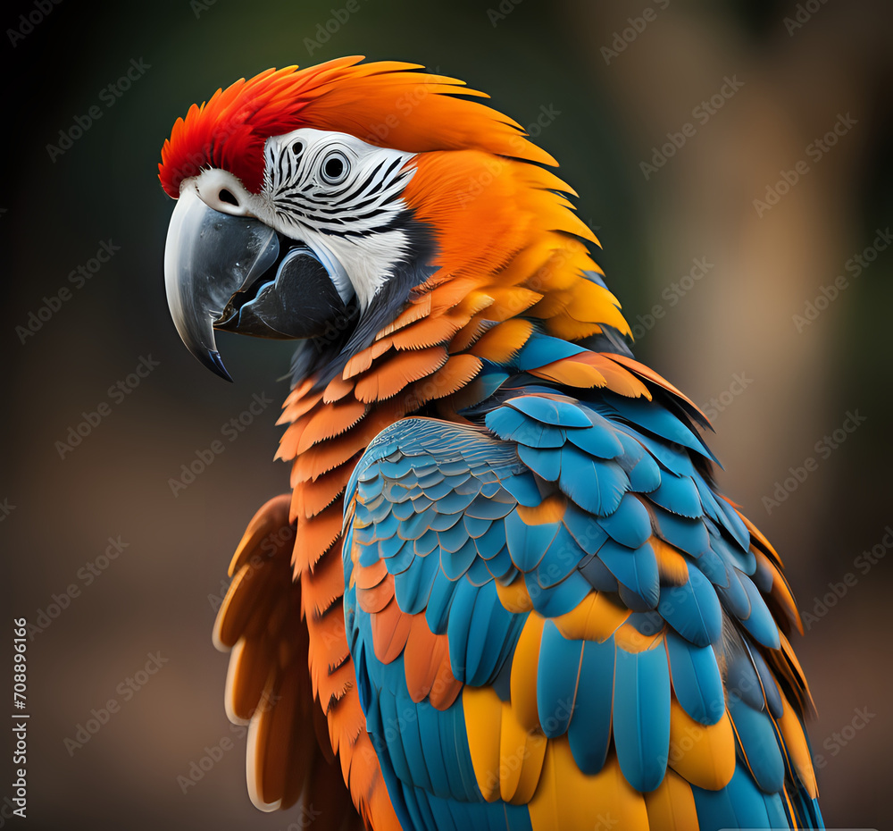 Fototapeta premium Amazon Jungle Parrot. Parrot / Macaw Close Up Scarlet Macaw parrot generate Ai