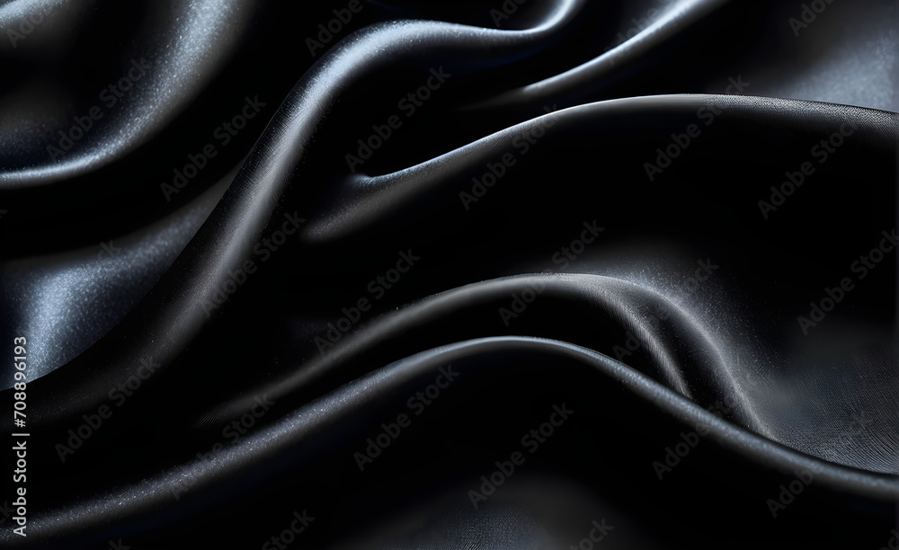 Obraz premium Abstract background luxury cloth or liquid wave or wavy folds of grunge black silk texture satin velvet material or luxurious background or elegant wallpaper design. Generative AI