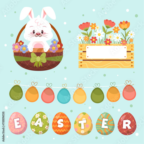 Cute Colorful Easter Elements Collection (ID: 708896138)