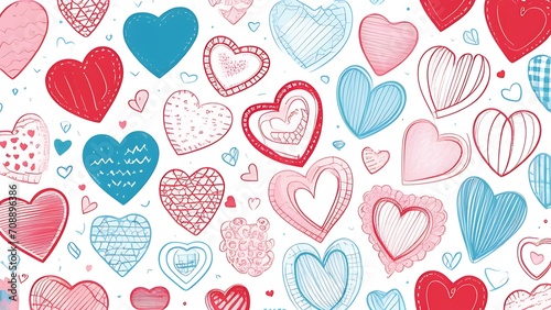 seamless pattern with hearts. Valentine's Day. small icons of hearts, flowers, gifts. set of elements for the holiday. card with place for text. 