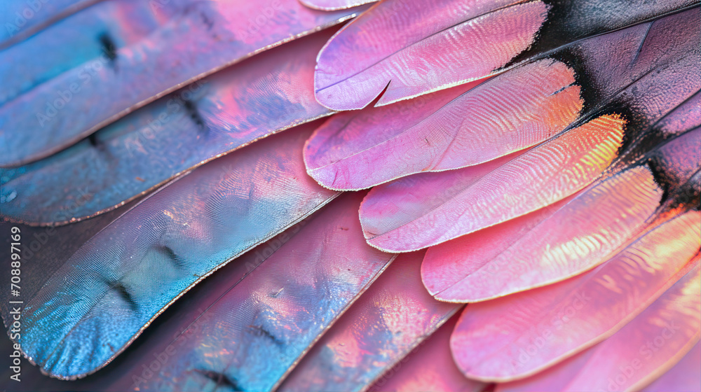 Obraz premium Beautiful abstract background with pink and blue feathers close up 