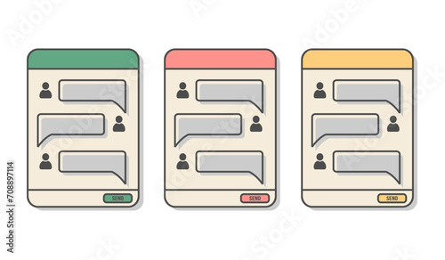 Vector retro chat window with speech bubbles and user icons, vector illustration designed in flat style style. Chat template. Retro UI. Communication concept design.