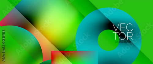 Squares and circles design. Fluid color gradients with metallic effects. Serene synergy of shapes, merging squares and circles into harmonious, captivating design