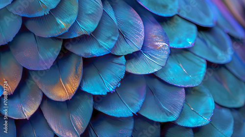 Abstract, beautiful, creative background texture of multi-colored holographic feathers close-up 
