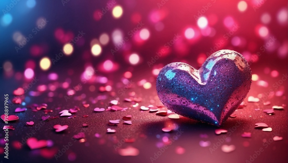 Beautiful 3D heart shapes sparkling and heart particles in blurred light background with space for text. Valentine's Day, Mother's Day or Wedding concept