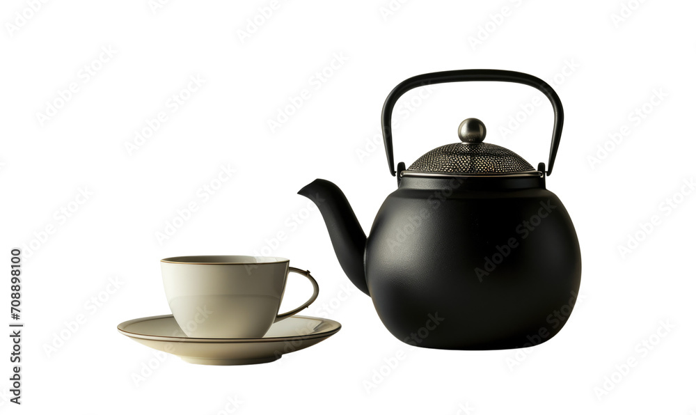 An elegant black teapot and cup with a sleek, minimalist design on a soft background. An elegant black teapot and cup with a sleek, minimalist design on a soft background.