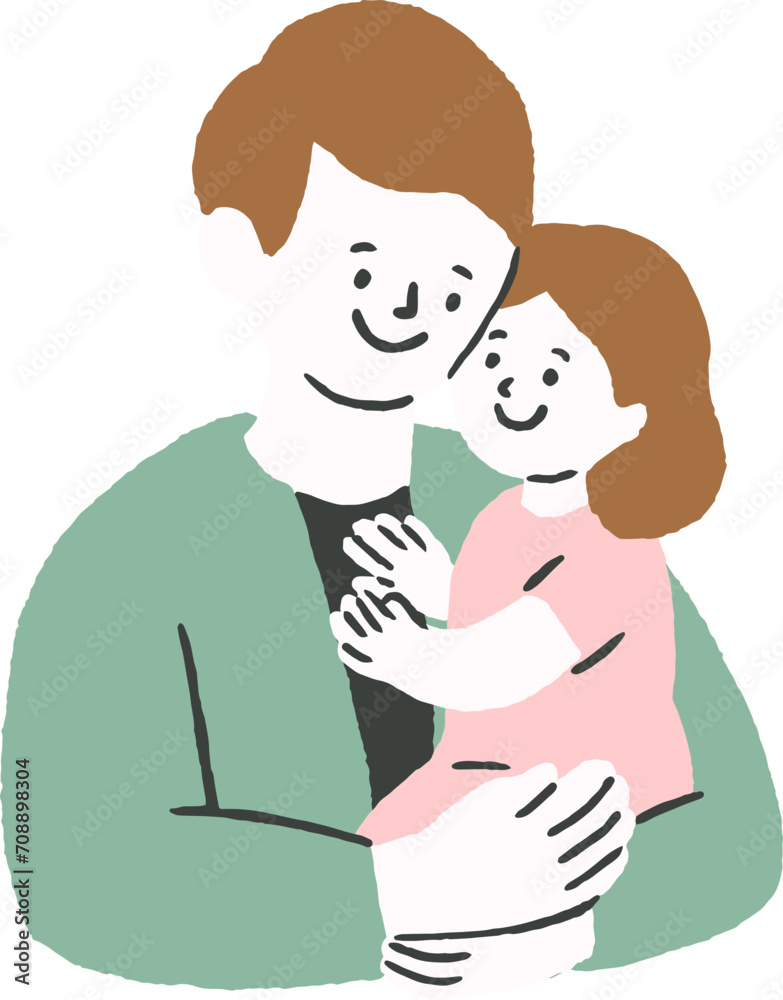 Dad Holding Daughter Half-Body Hand-Drawn Style Portrait Dad Holding Daughter Half-Body Hand-Drawn Style Portrait
