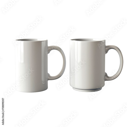 Two plain white coffee mugs on a transparent background.