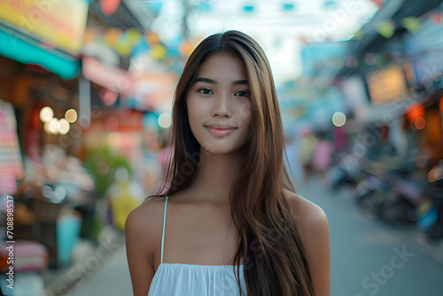 Free Download Portrait of Thai adult beautiful girl white shirt relax and smile. - GFXLoad