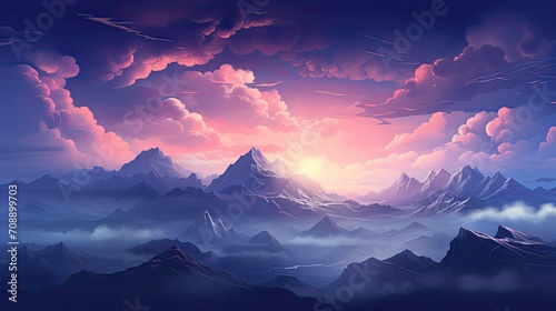 space clouds mountains simplistic realistic neon