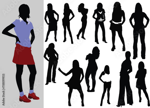 Women in action silhouettes. Vector