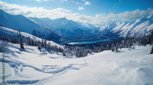 snowy mountain landscape in...
