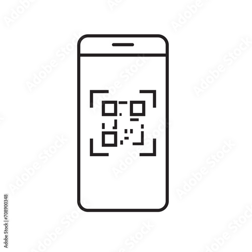 QR code scanning smartphone app linear icon. Matrix barcode scanner. Thin line illustration. 2D code mobile phone reader. Contour symbol. Vector isolated outline drawing. Editable stroke