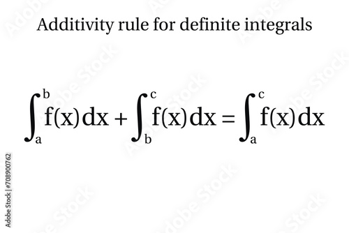 Additivity rule for definite integrals on the white background. Education. Science. School. Vector illustration. photo