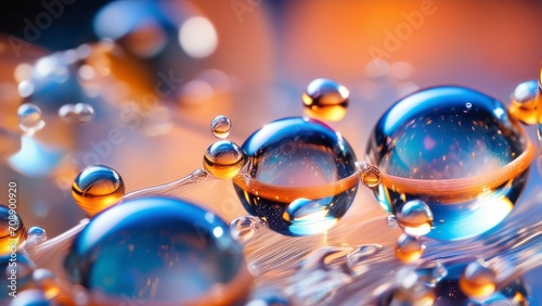 beautiful water bubbles, morning dew with vibrant colors abstract background