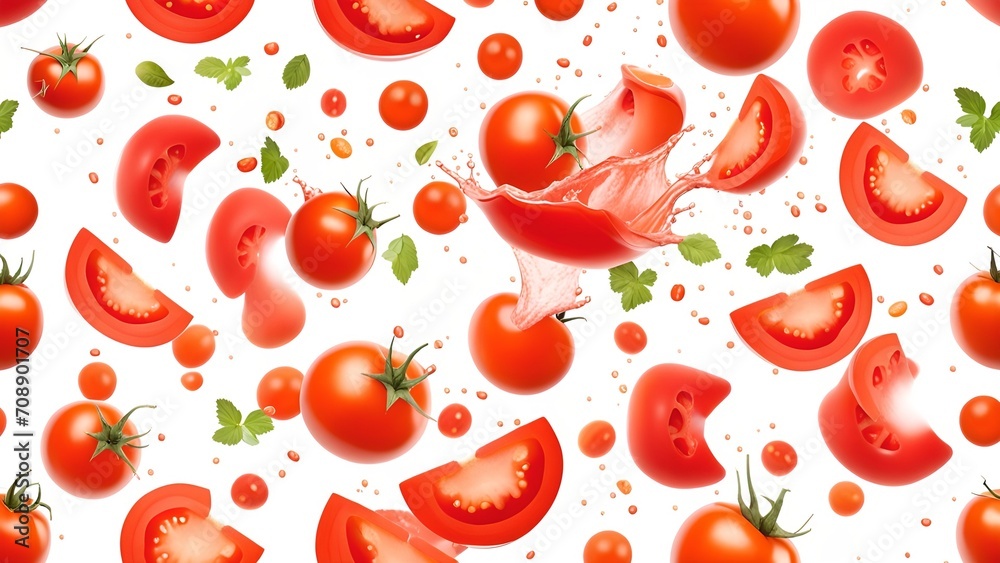 tometo with splashes of juice close-up, isolated on a white background tometo with splashes of juice close-up, isolated on a white background
