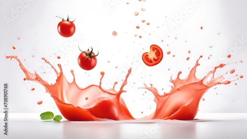 tometo with splashes of juice close-up, isolated on a white background photo