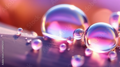 beautiful water bubbles, morning dew with vibrant colors abstract background
