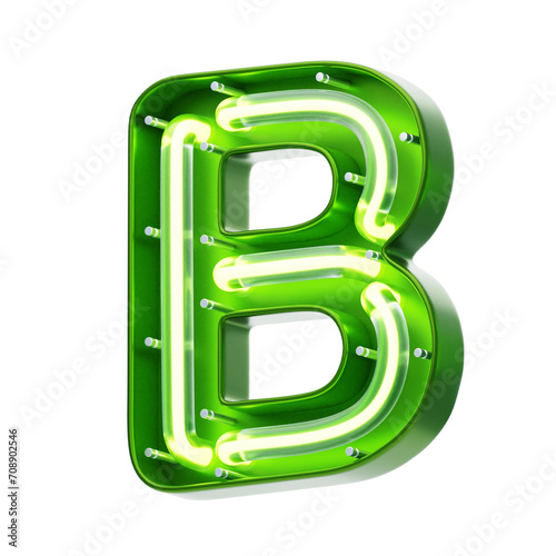 B  Letter 3D Shape Neon Text. 3d illustration, 3d element, 3d rendering. 3d visualization isolated on a transparent background photo