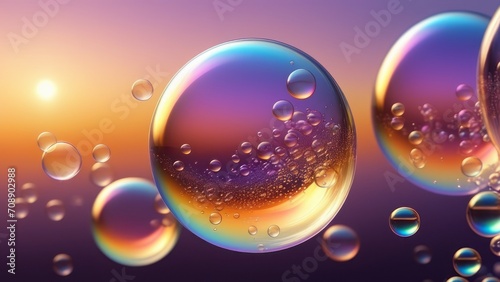 beautiful water bubbles, soap bubbles with vibrant colors with beautiful background