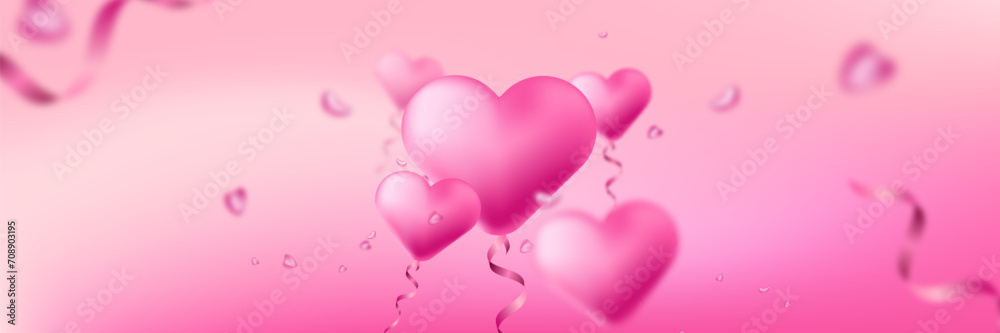 Vector pink hearts valentine's day, web banner, horizontal love background