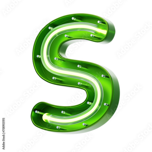 S  Letter 3D Shape Neon Text. 3d illustration, 3d element, 3d rendering. 3d visualization isolated on a transparent background photo