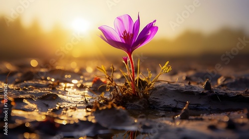 isolated spring crocus flowers blooming in the morning sunshine A symbol of new beginnings and rebirth