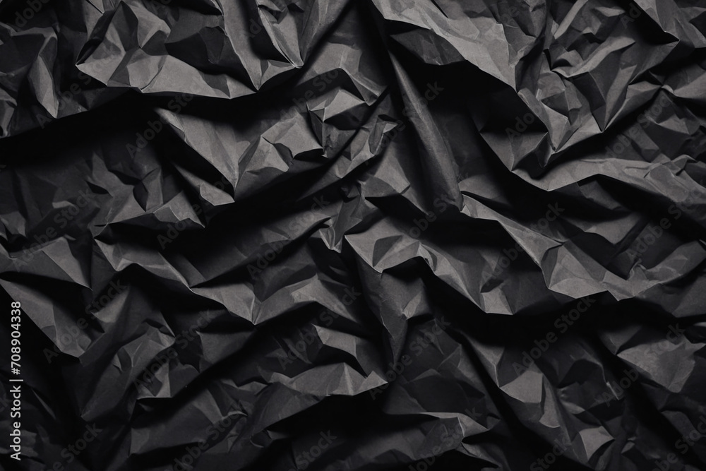 Black crumpled paper texture in low light background Black crumpled paper texture in low light background