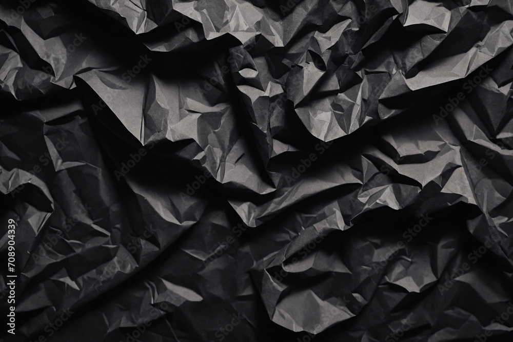 Black crumpled paper texture in low light background Black crumpled paper texture in low light background