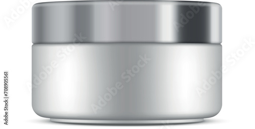 Cream jar silver metallic cosmetic package face skin care mockup design template realistic vector