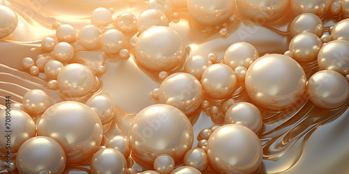 close-up of many shining mother-of-pearl pearls on an abstract satin background, glamor background, texture wallpaper, aesthetics